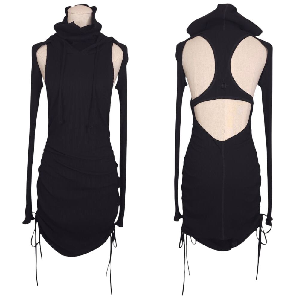 Dolls Kill Darker Wavs Compression Ruched Mini Dress Black Sz Medium